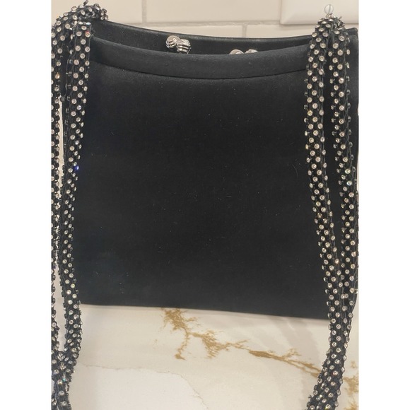 Vtg Judith Leiber Black Satin Bag Rhinestone Evening Purse Bonwit Teller‎ Dressy - Picture 5 of 11